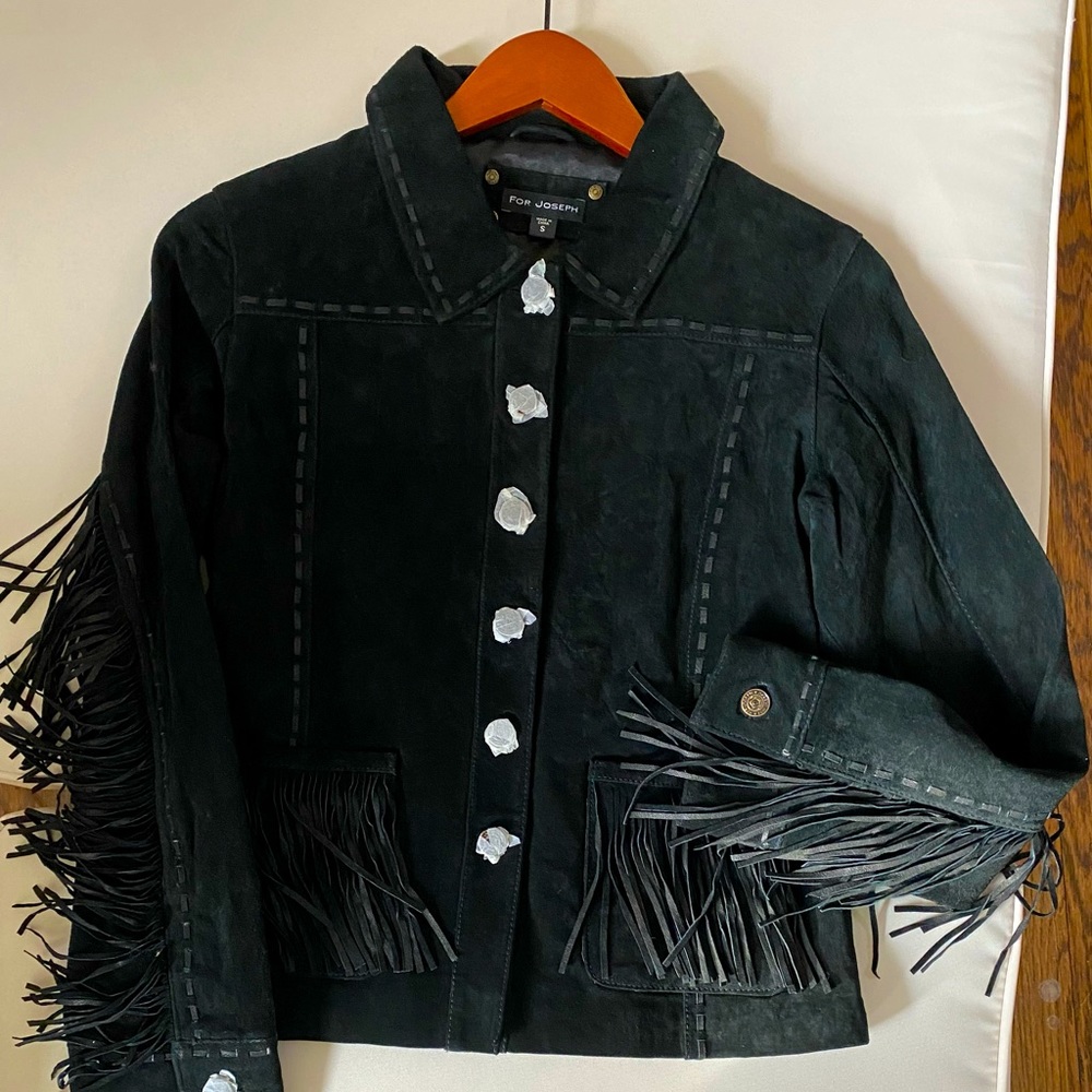 For Joseph Black Suede Leather Jacket with Fringe NWOT’s